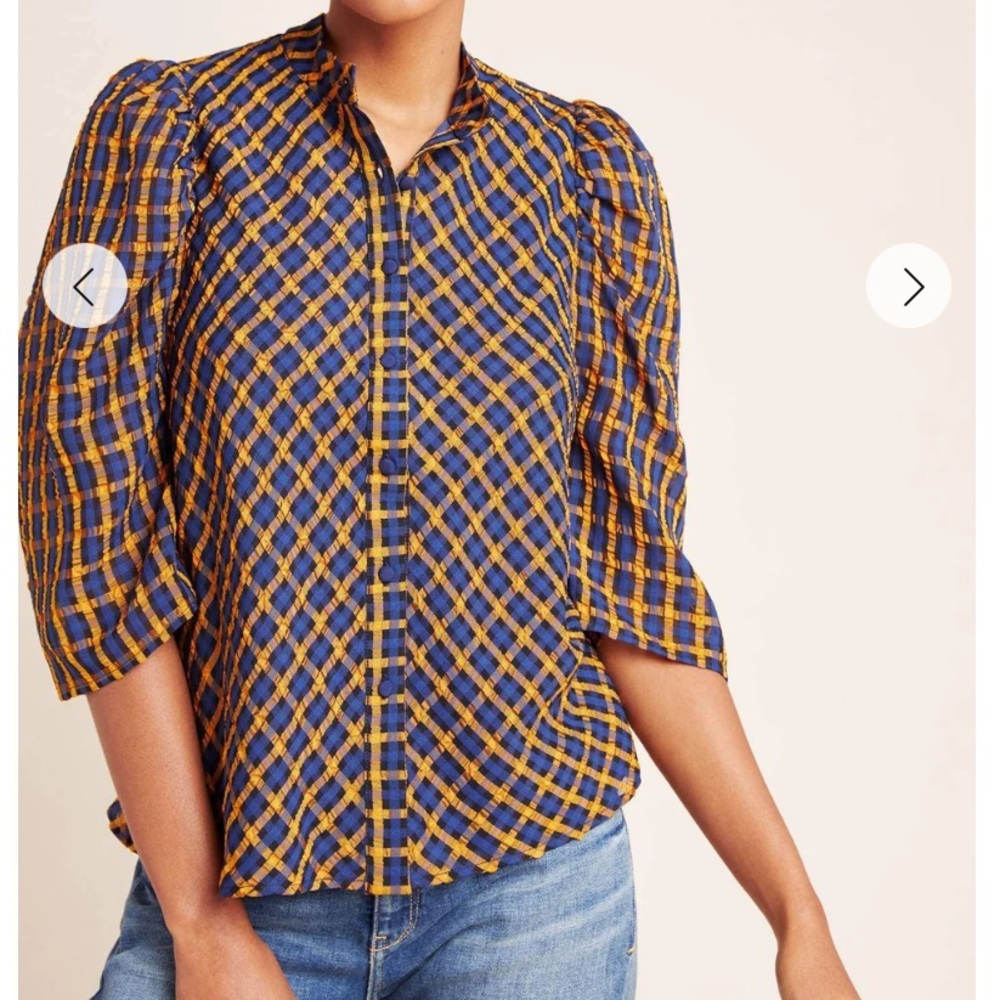 Anthropologie Eva Franco Textured Plaid Blouse Size 6 - Picture 4 of 12